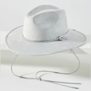 NWT Anthropologie ASN Metallic Braid-Trimmed Rancher Hat Silver Grey Womens Boho